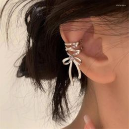 Backs Earrings Elegant And Trendy Bowknot Ribbon Unique Metal Hollow Line Ear Clips Adornment Cuff