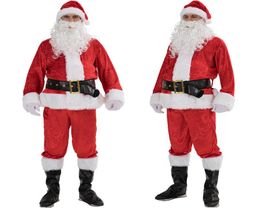 5PCS Christmas Santa Claus Costume Fancy Dress Adult Men Suit Cosplay Red Outfit6791472