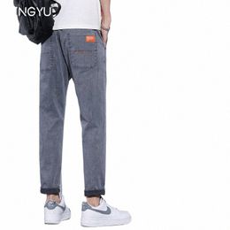 brand Clothing Summer Casual Pants Men Stretch Cott Drawstring Elastic Waist Korean Classic Thin Blue Grey Slim Trousers Male u0d6#