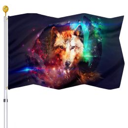 Accessories Wolf Flag Vivid Colour Space Meteorite Double Stitched Cool Animal Flags Banners with Brass Grommets House Indoor Outdoor Decor