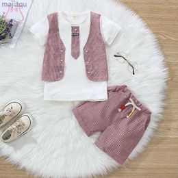 Clothing Sets 2 pieces/set of baby and boy clothing beautiful little ties childrens clothing skin friendly tops and pants childrens short sleeves 0-3 piecesL2403