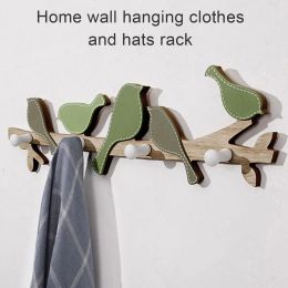 Rails Wall Hooks Cute Birdshaped Hat Hanger Wooden Wall Mounted Key Rack with 4 Hooks Decorative Key Holder Creative Wall Hooks