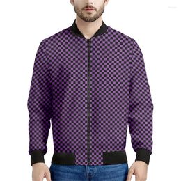 Men's Jackets Colorful 3d Printed Checkered Zipper Jacket For Men Fashion Oversized Sweatshirt Spring Autumn Street Long Sleeve Coats