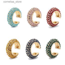 Ear Cuff Ear Cuff Fashionable multi color CZ crystal ear sleeves suitable for women gold stackable C-shaped crystal clip earrings party jewelry Y240326