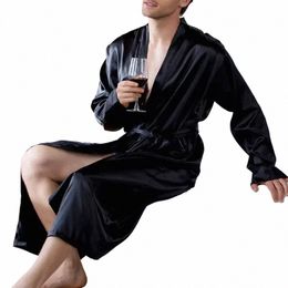 fi Homewear Silk Bathrobe Simulati Satin Comfortable Robe Pocket Men Color Nightwear Solid Sleepwear Soft Pajamas N1kX#