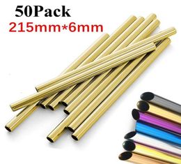 50PcsLot 304 Stainless Steel Straws Reusable Metal Straw Drinking Tubes 215mm12mm Straight Bent Sharp Boba Straws Drinkware3879216