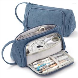 Corduroy Portable Pencil Case Multifunctional Stationery Bag Solid Colour Student Cute Girls Handbag Blue