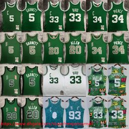 Printed Classic Retro 1985-86 Basketball 33 LarryBird Jersey Vintage 2007-08 Green 20 RayAllen 34 PaulPierce 5 KevinGarnett Jerseys Shirts for 1997-98 Black
