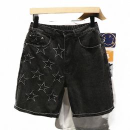 supzoom New Arrival Fi Summer Casual Cargo High Street Vibe Style Black Wed Star Embroidered Side Denim Jeans Shorts Men Y4O6#