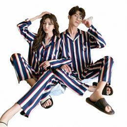 fi Design Pajamas Suit Women Men Ice Silk Lg Sleeves Home Colth Couples Satin Thin Sleepwear Set Cool Summer Male Female g0f1#