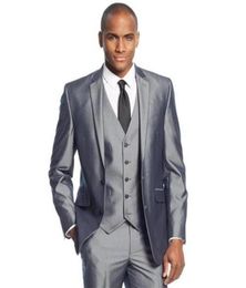 Silver Grey 3 Pieces Mens Suits Two Buttons Wedding Suits for Men Groom Tuxedos Business Formal Suit Jacket Pants vest tie27187950631