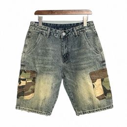 supzoom New Arrival Hot Sale Summer Loose Patchwork Trendy Youth Casual Cargo Retro Camoue Pocket Denim Shorts Men b0Om#