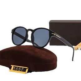 Classic Round Tom Brand Ford Designer UV400 Eyewear Metal Black Frame Sun Glasses Men Women Mirror Sunglasses Polaroid Lens with Box