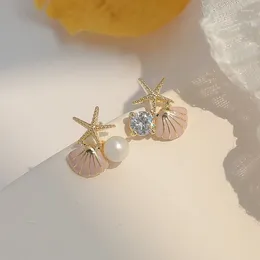 Stud Earrings Trendy Cute Starfish Shell For Women Small Imitation Pearl Banquet Wedding Jewelry