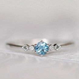 Band Rings Fashion Womens Ring Jewelry Water Diamond Light Blue Crystal Ring 5/6/7/8/9/10/11 Size J240326