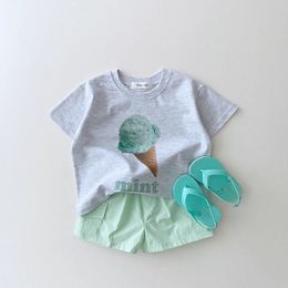 Korea Toddler Kid Baby Boys Girls TShirt Clothes Summer Tennis Cotton T Shirt Clothing Graffiti Print Children Top Infant Outfit 240326