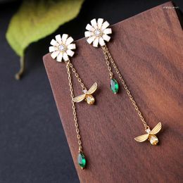 Dangle Earrings Bulk Price Gold Colour Long Zircon Flower&Bee Pendant Drop Elegant Fashion Jewellery
