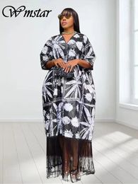 Party Dresses Wmstar Plus Size For Women In Summer V Neck Printed Short Sleeve Loose Tassel Maxi Dress Wholesale Drop 2024