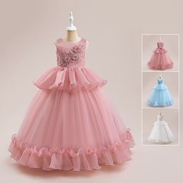 Beauty White Pink Blue Jewel Applique Girl's Pageant Dresses Flower Girl Dresses Girl's Birthday/Party Dresses Girls Everyday Skirts Kids' Wear SZ 2-10 D326176