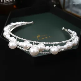Hair Clips Silver Colour Pearls Hairbands For Bride Women Wedding Accessories Rhinestone Headbands Bridal Jewellery Party Headband