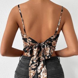 Camisoles & Tanks Women's Sleeveless Summer Crop Tops Sexy Backless Deep V-neck Flower Pattern Women Spaghetti Strap Underwear