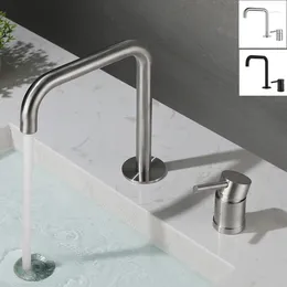 Bathroom Sink Faucets Basin Faucet Deck Mount And Cold Water Mixer Tap 304 Stainless Steel Brushed Wash Tub Fauctes