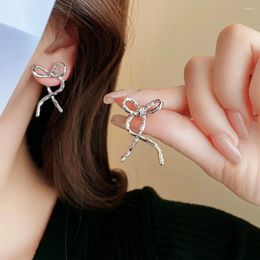 Stud Earrings Fashion Silver Colour Ribbon Bow Drop For Women Girls Korean Style Ear Studs Wedding Jewellery