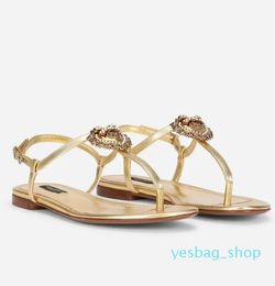 Sandali Keira Comfort Scarpe Infradito Devotion in pelle nappa Nero Oro Infradito nude Lady Comfort Walking