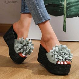 Slippers Slippers Wedges Sandals Women Summer Beach Platform Shoes Flower High Heel Fashion H2403266SZP