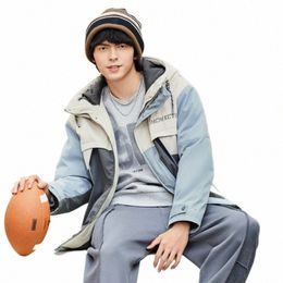 semir Cott Coat Men Winter Trendy Multi-Color Splicing Jacket with Warm Texture Casual Loose Hooded Cott Coat Y54l#