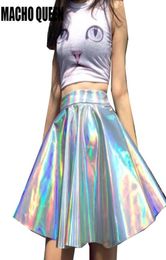 Silver Holographic Mermaid Costumes Women Vinyl Skirt Festival Clothes Laser Hologram Foil Fabric Skater Skirt Circle Mini4565277