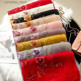 Handkerchiefs Bandanas Durag Live Supply Silk Wool Blended Embroidered Scarf Elegant All-Matching Long Shawl Tulle Decorative Womens Scarf Y240326