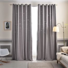 Curtains Hollow Star Blackout Curtains for Kids Bedroom Fashion Thick Imitation Hemp Solid Color Hotel Living Room 2246pe