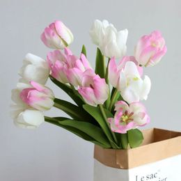 7pcs Real Touch Tulip Artificial Flower Silk Bouquet Home Living Room Wedding Decoration Tulips Fake Flowers Home Garden Decor 240322