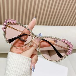 Sunglasses Y2K Vintage Diamond Cat Eye Women For Female Metal Sun Glasses Punk Designer Pink Crystal Shades