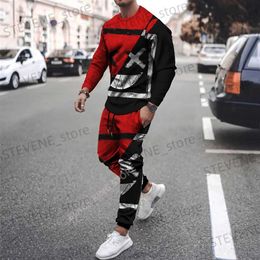 Men's Tracksuits New Smiling Tracksuits XXO Pattern Mens 2 Piece Set 3D Print Long Slve T-shirt Suit Casual Men Tshirt Strtwear Fashion Suit T240326