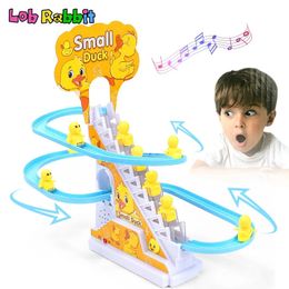 Kids Electronic Pets Cute Small Duck Climbing Stairs Track Slide Toy with Lights Musical Game Interaction Baby Educational Toys 240319