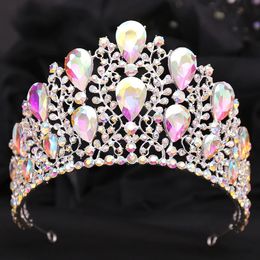 Baroque Water drop Bridal Tiaras and Crowns Big Size Headwear Pageant Party Prom Wedding Crown Hair Jewelry Accessories 240315