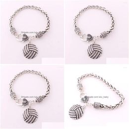 Charm Bracelets Bracelet For Female Male Sporty Pendant Volleyball Shape Design Personality Wheat Link Chain Zinc Alloy Drop Deliver Dh2Dk