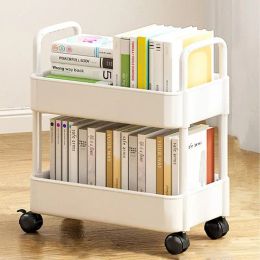 Racks Mobile Storage Rack Trolley 2 Tier Snack Book Cosmetics Storage Shelf With Fixable Wheels Under Desk Storage Cart Home Organizer