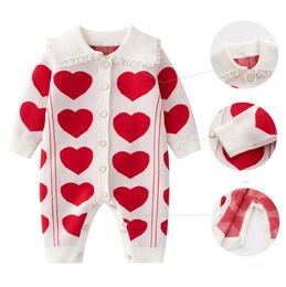 Baby love heart knitted rompers infant kids lace lapel long sleeve jumpsuits autumn winter newborn girls clothing Z3036