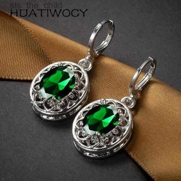 Charm HUATIWOCY Fashion Womens Earrings 925 Silver Jewelry Accessories with Zircon Stone Oval Drop Earrings Used for Wedding PartiesC24326