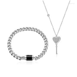 Earrings Necklace Set 2Pcs Heart Key Pendant Stainless Steel Lock Bracelet Fashion Couple Jewelry For Women Men Dropship Drop Delivery Ot5Su