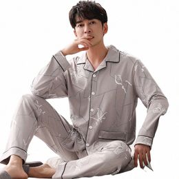 Autumn Winter Men's Cott Pamas Butt Lapel Simple Pama Sets Casual Sleepwear Lounge Pyjamas Father Pijama Set A5lk#