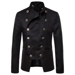 Mens Casual Double Breasted Jacket Slim Fit Blazer Men Vintage Steampunk Gothic Mediaeval Costume Homme Party Stage Prom Clothing 240311