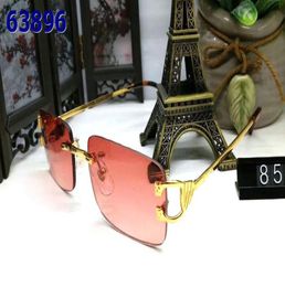 Rimless sunglasses man and women unisex vintage with box Famous Lady UV400 buffalo horn glasses blue brown red pink gold silver me5074529