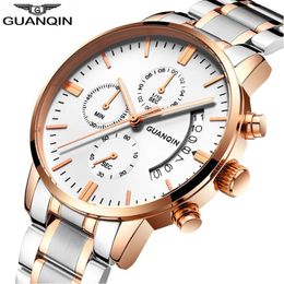 relogio masculino Mens Watches Top Brand Luxury GUANQIN Chronograph Luminous Clock Men Sport Stainless Steel Quartz Wrist Watch310j