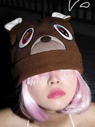 Beanie/Skull Caps Cute Bear Knitted Embroidered Wool Hat Hip Hop Rap Trend Warm Hat Fashion Edition Mens and Womens HatL2403