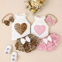 20230504 Lioraitiin 024M Baby Girl 3Pcs Summer Outfits Sleeveless Heart Embroidery Tank Tops Shorts Headband Set 240314