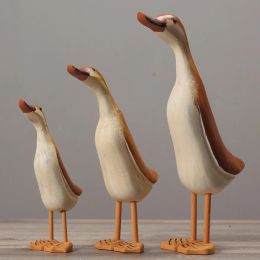 Sculptures 3Pcs/set Painted Duck Statues Garden Yard Lawn Decor Hand Made Wooden Crafts